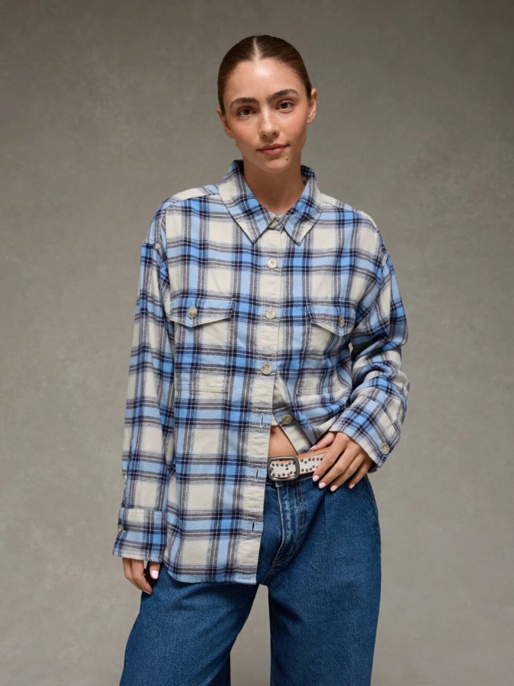 AE Plaid Button-Up Flannel Shirt NWT!